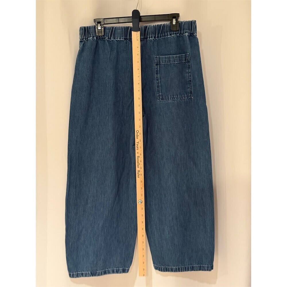ZARA Jeans Womens Size XL Blue Medium Wash Barrel Leg Cropped Mid Rise - Picture 6 of 9